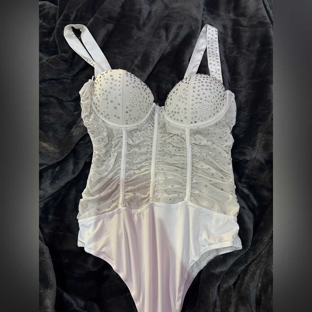 Fashion Nova White Studded Bodysuit